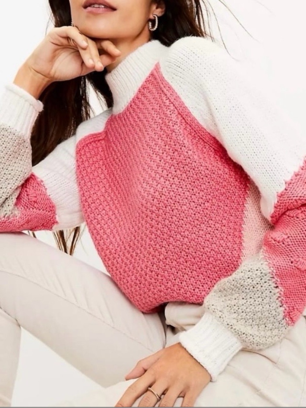LOFT Colorblock Mock Neck Sweater